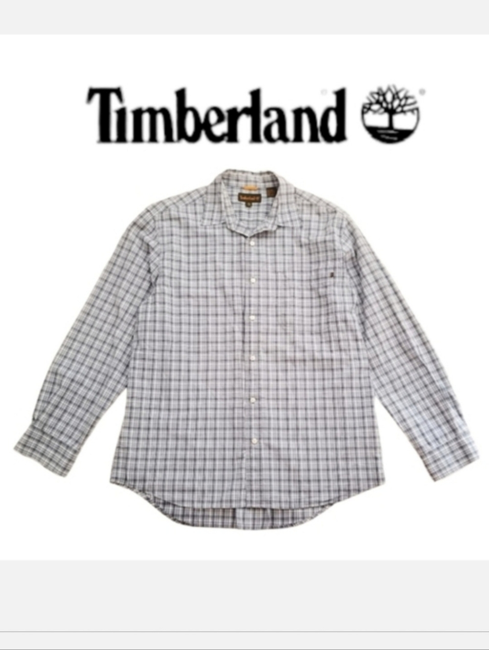 Timberland Cotton Buttondown Shirt Long Sleeve Gray/Black Check Sz XL
